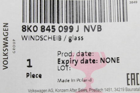 Audi A4 RS4 B8 2008-2015 front windscreen glass 8K0845099J NVB