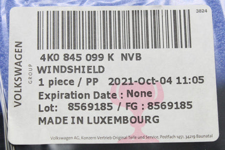 Audi A6 S6 C8 2018-On front windscreen glass 4K0845099K NVB
