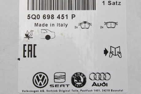 VW Golf Audi A3 Skoda SEAT Rear brake pads for 300mm discs 5Q0698451P