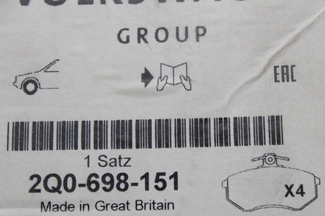 VW Polo AW Audi A1 Skoda Kamiq SEAT front brake pads set 256mm 2Q0698151