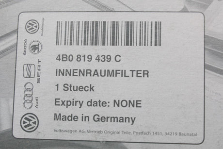 Audi A4 A6 RS4 RS6 cabin pollen filter element 4B0819439C