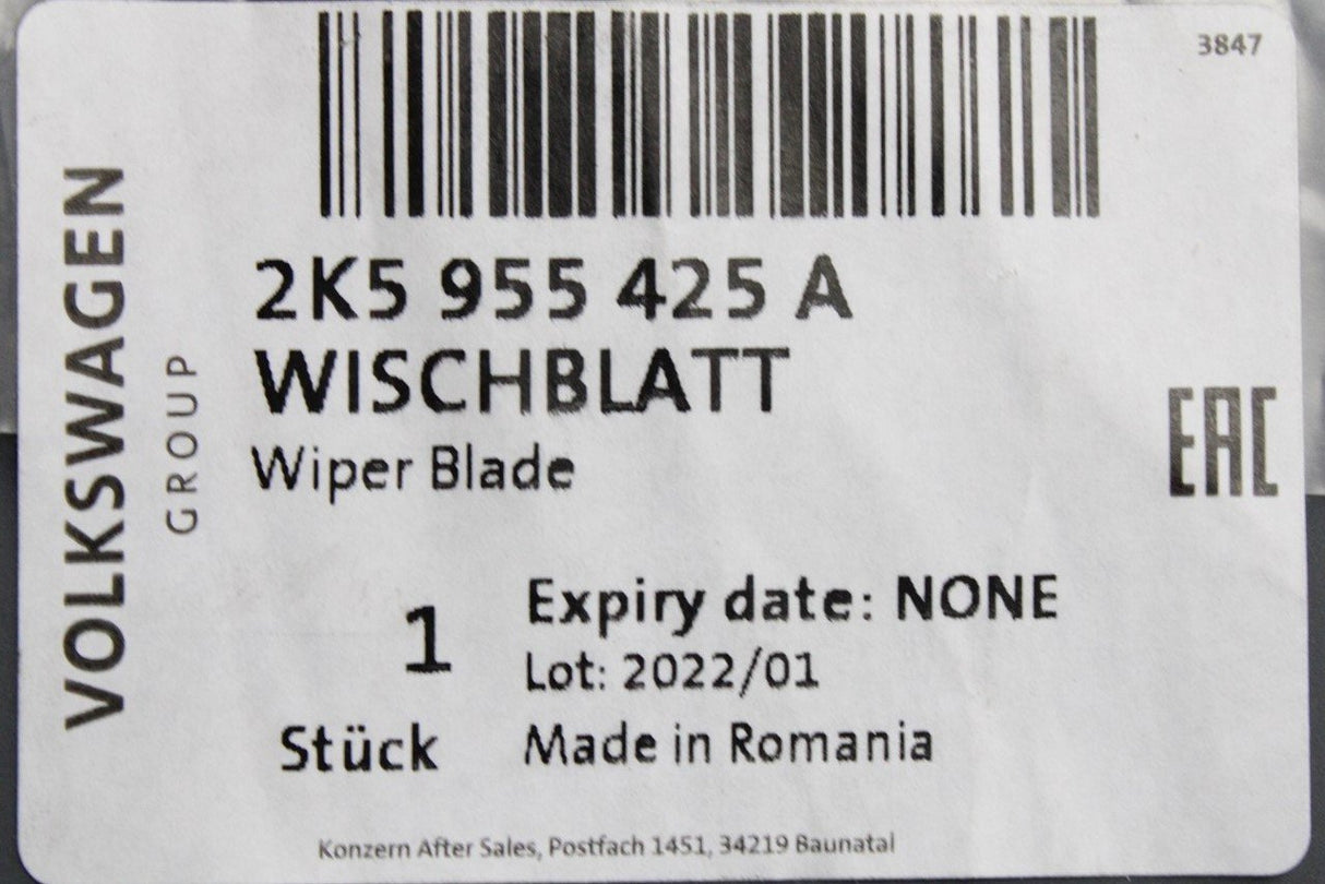 VW Caddy 2016-2021 aero wiper blade for rear tailgate boot 2K5955425A