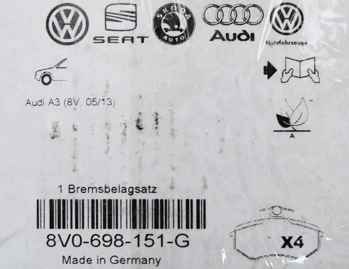 VW Golf MK7 Touran T-Roc Audi A3 TT Front brake pads (288mm) 8V0698151G