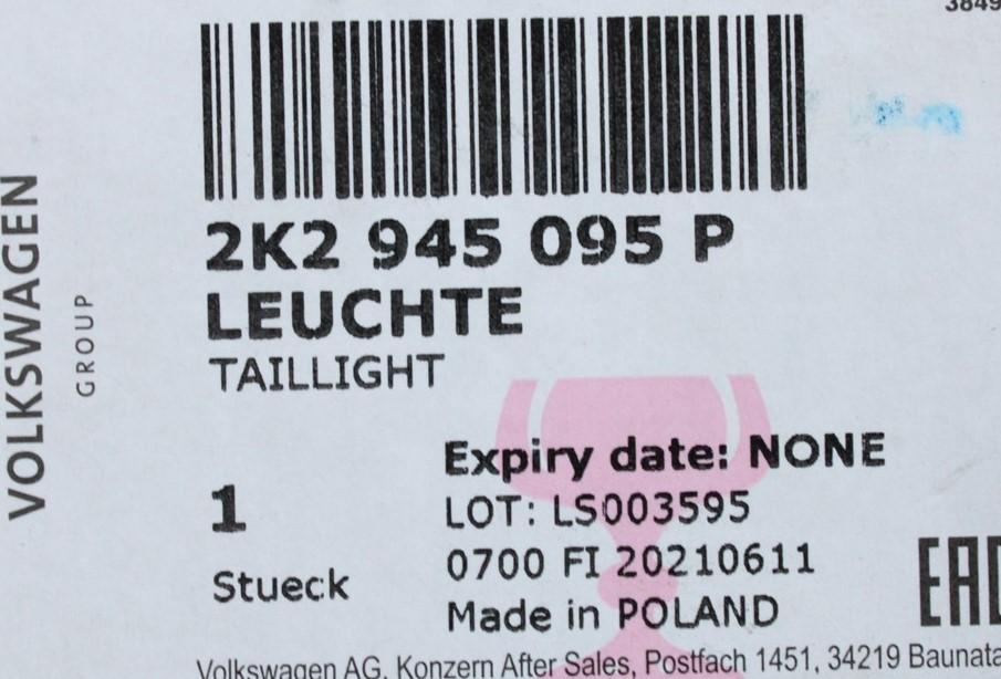 VW Caddy 2K 2016-2020 left rear tail light unit (wing doors) 2K2945095P