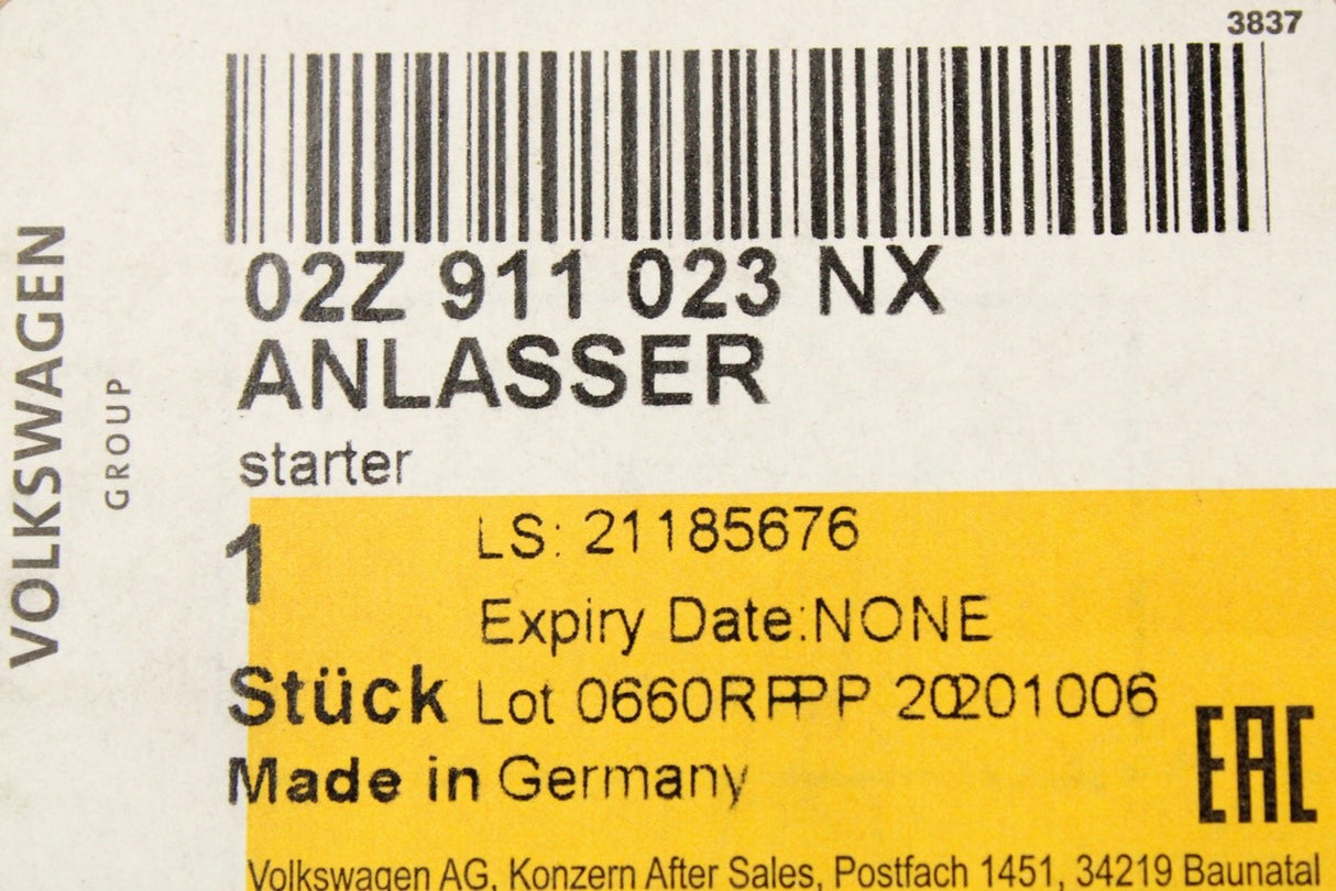 VW Caddy 2K Polo 6R 6C Skoda Yeti SEAT Leon 1P starter motor 02Z911023NX