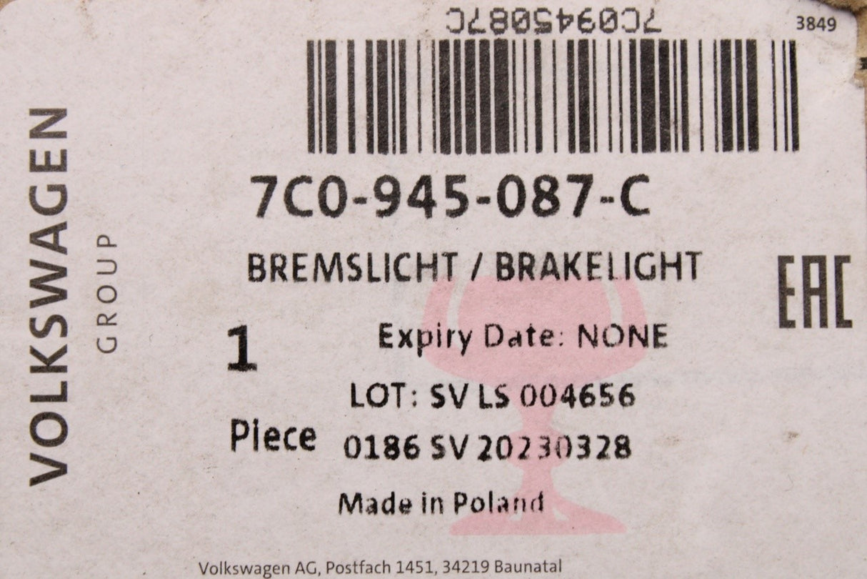 VW Crafter 2017-on additional rear high level brake light 7C0945087C