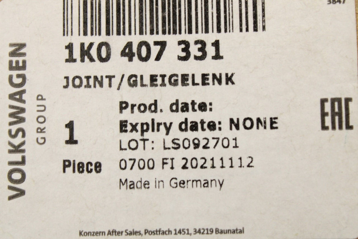 VW Audi Skoda SEAT CV joint 1K0407331