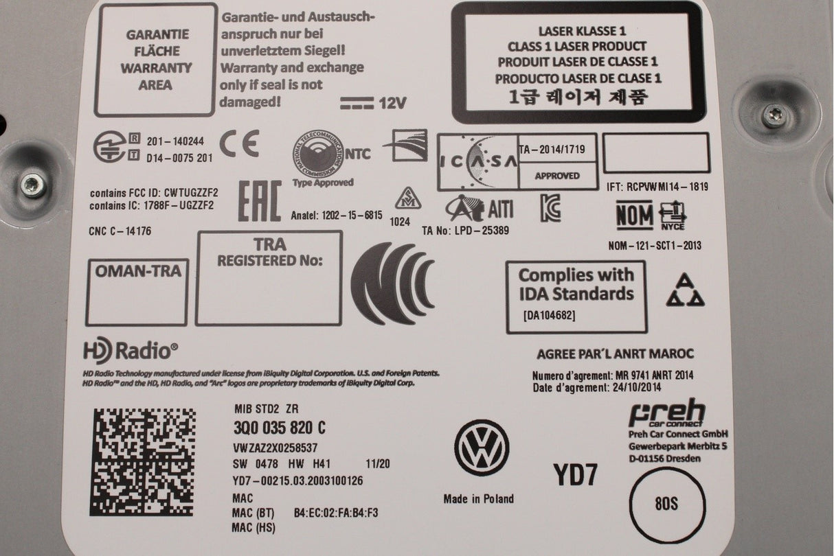 VW Arteon Golf  Polo Tiguan Composition media control unit 3Q0035820CX