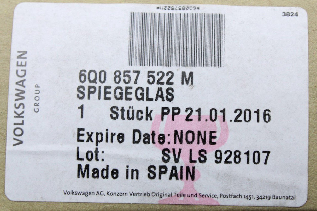 VW Polo 9N3 2005-10 Right RHD Mirror glass 6Q0857522M