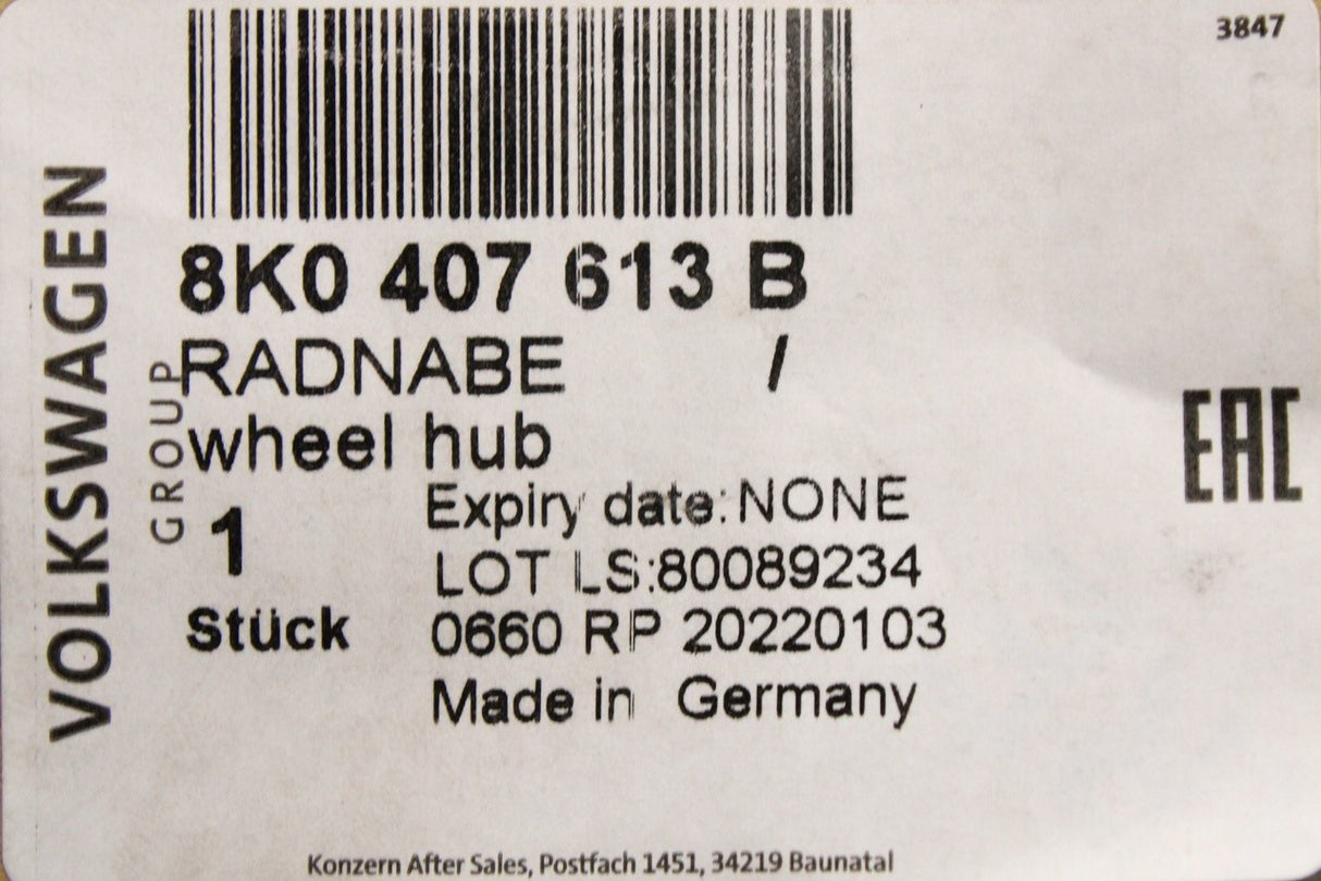 Audi A4 A5 A7 A8 Q5 RS6 R8 2008-on wheel hub 8K0407613B