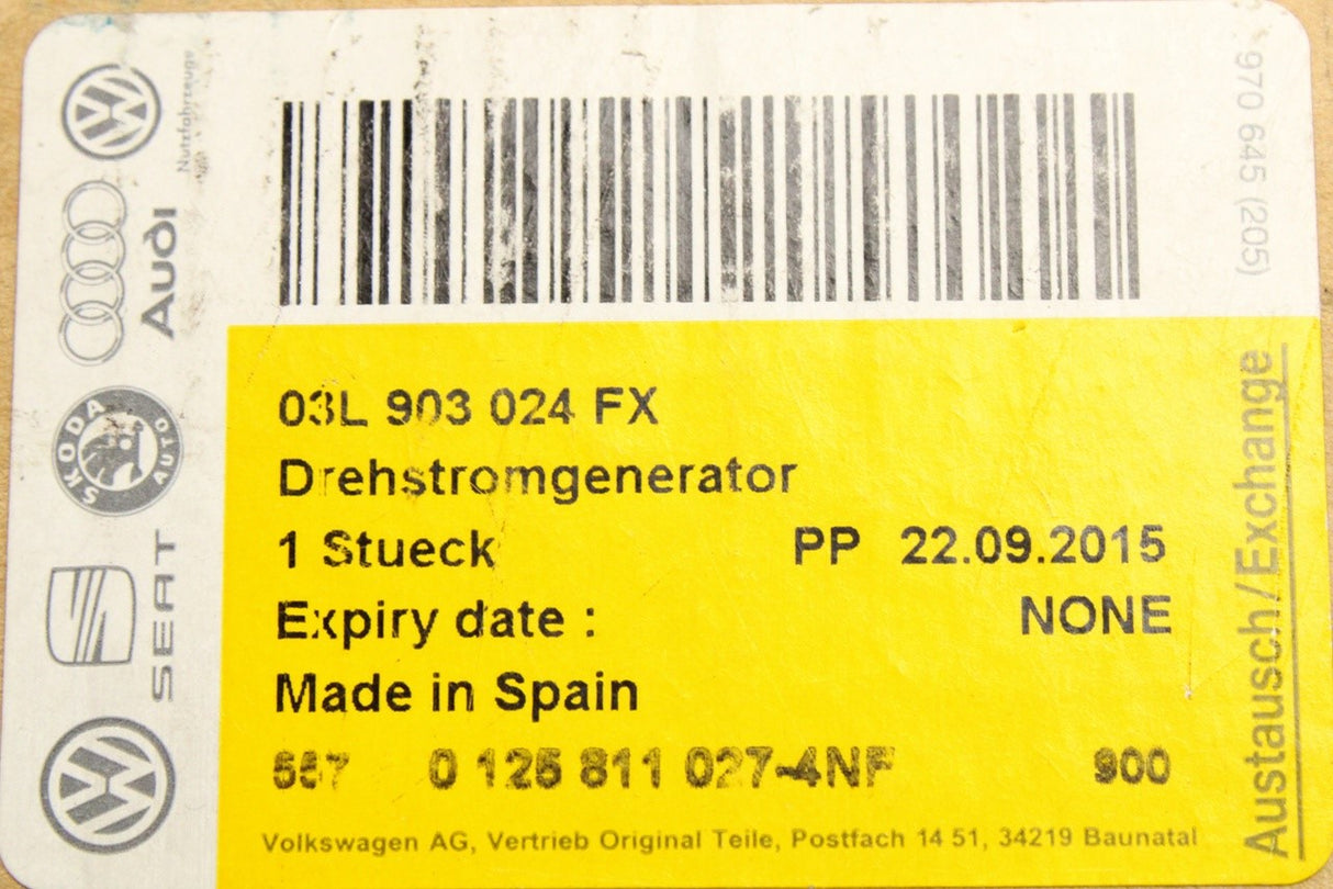 VW Passat B7 Skoda Superb 3V alternator (1.6/2.0 TDI) 03L903024FX