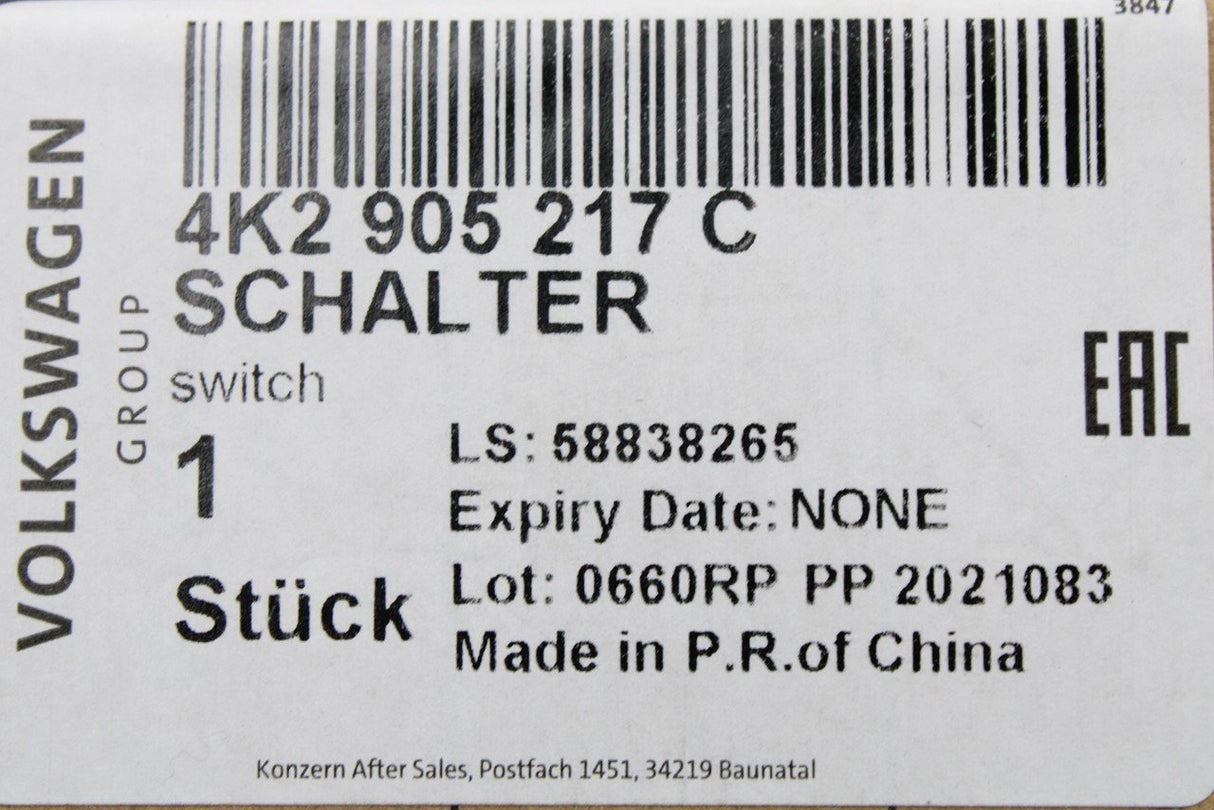 Audi A6 S6 A7 2019-on engine start stop switch (RHD) 4K2905217C