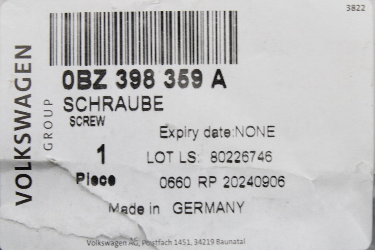 Audi R8 2016-2024 mechatronic oil sump sealing plug 0BZ398359A