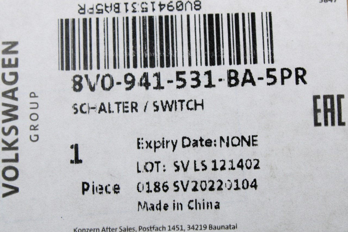 Audi Q2 SQ2 2017-on headlight switch 8V0941531BA 5PR
