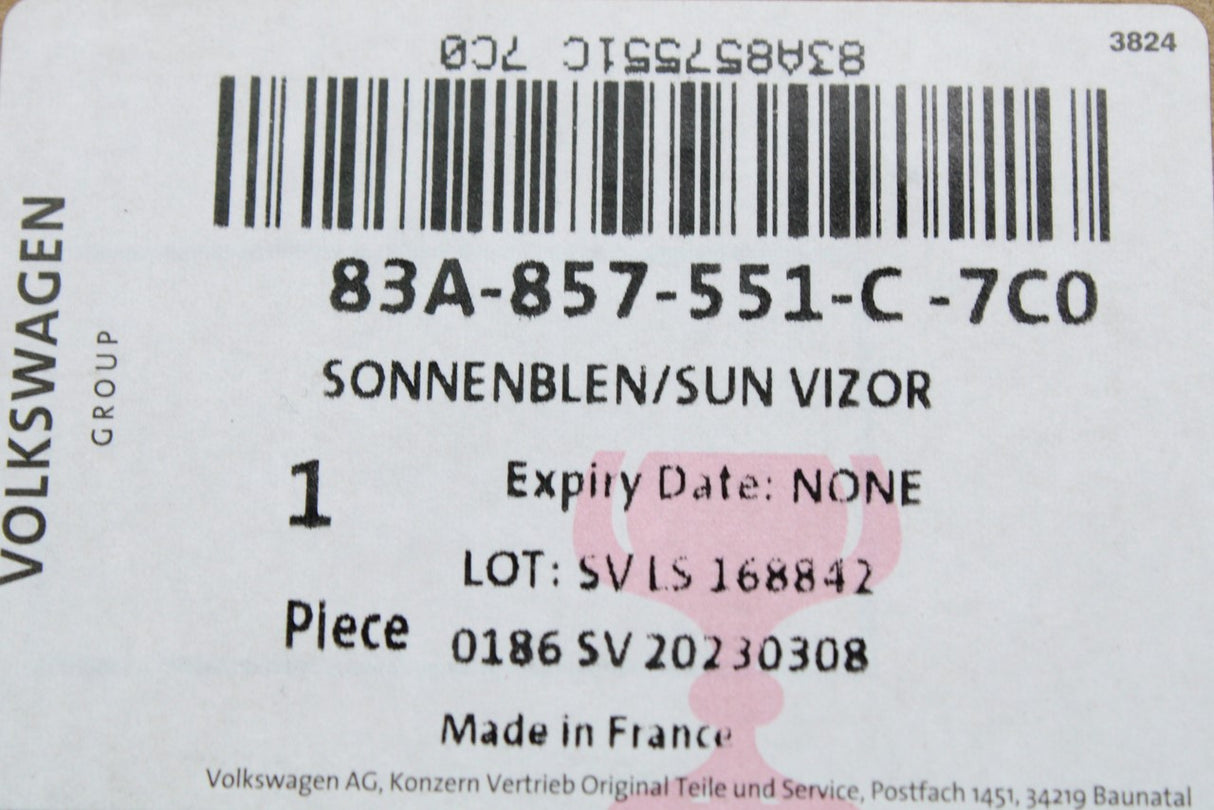 Audi Q3 SQ3 RSQ3 2019-on sun visor in black (left) 83A857551C 7C0