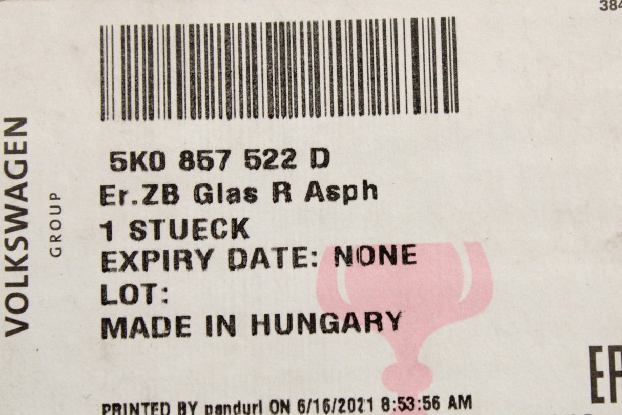 VW Golf MK6 Touran 2009-2015 wing mirror glass (right) 5K0857522D