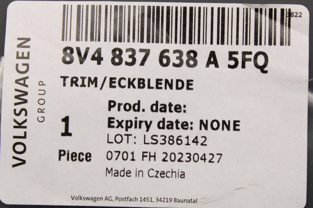 Audi A3 S3 RS3 2013-21 front door corner trim (right) 8V4837638A 5FQ