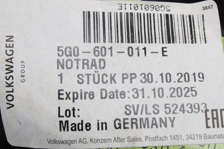 VW Golf MK7.5 2017-20 Audi A3 space saver spare wheel (16") 5G0601011E