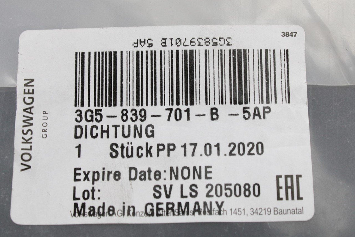 VW Passat Saloon B8 2015-2021 Rear outer door seal (Left) 3G5839701B 5AP