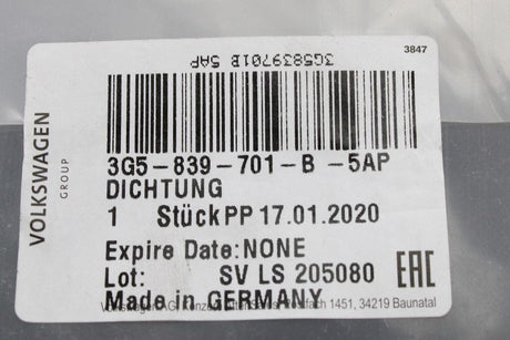 VW Passat Saloon B8 2015-2021 Rear outer door seal (Left) 3G5839701B 5AP