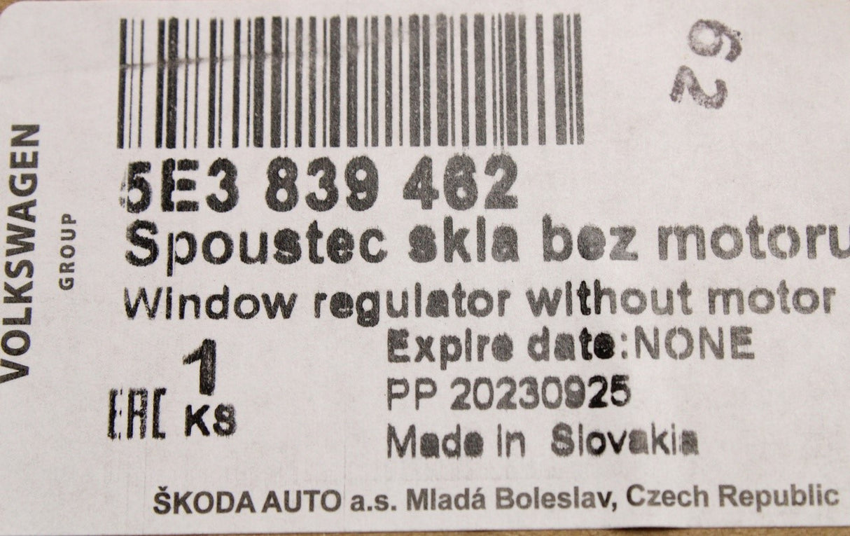 Skoda Octavia 2020-on window regulator (rear right) 5E3839462