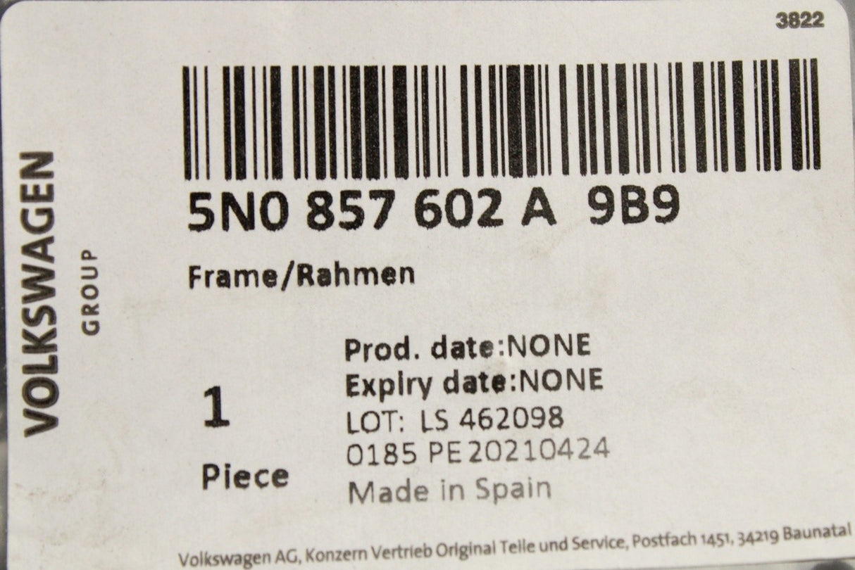 VW Tiguan Sharan 08-on wing mirror surround trim (right) 5N0857602A 9B9
