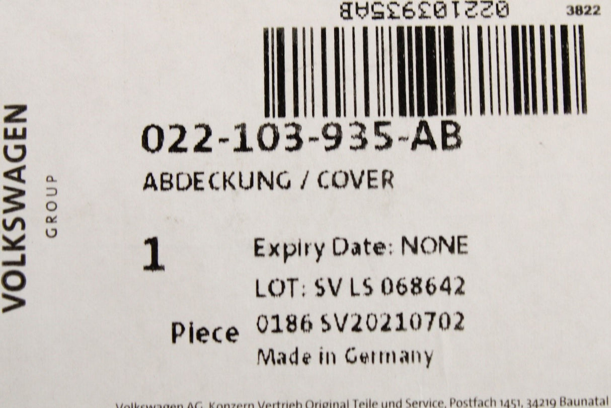 VW Golf MK4 R32 Phaeton Touareg ignition lead engine cover 022103935AB