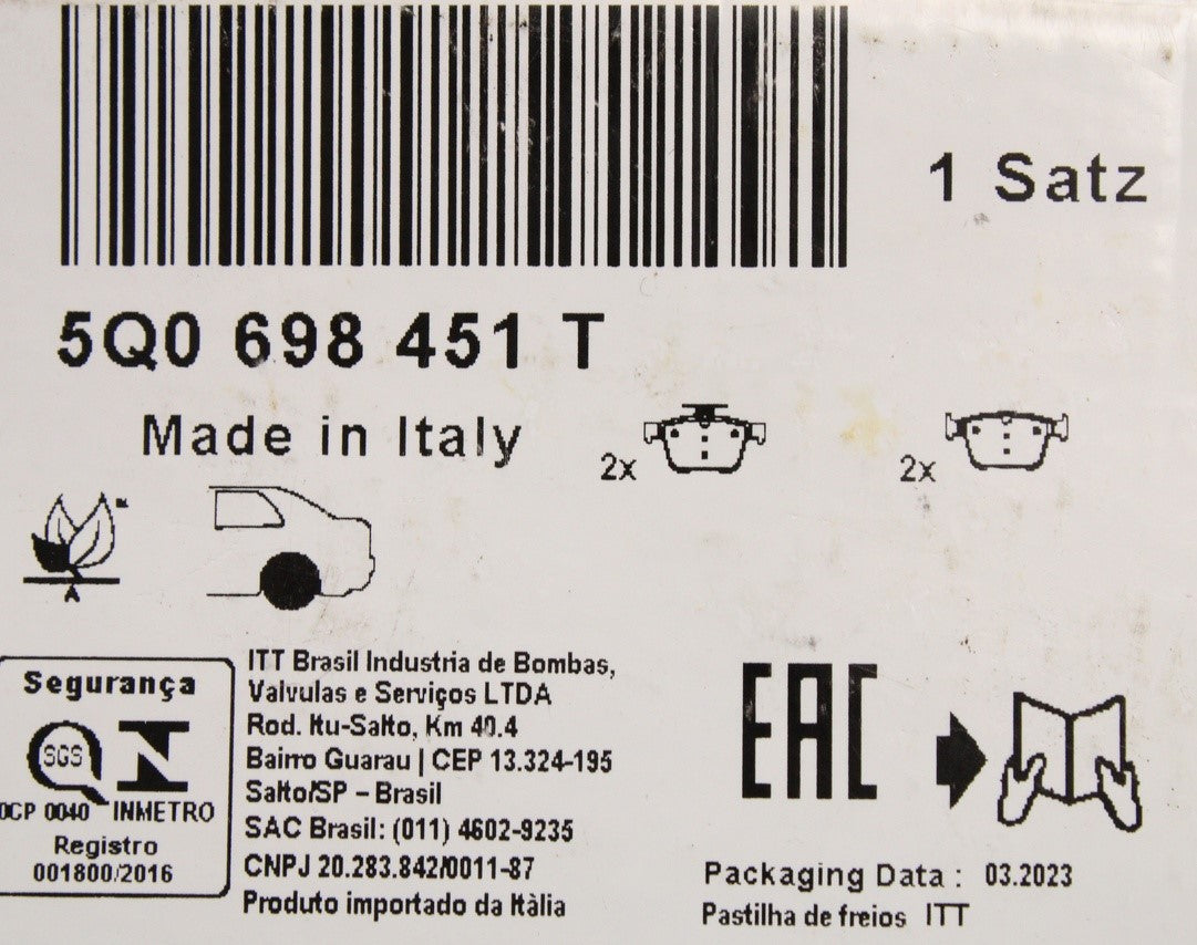 Skoda Superb 3V 2015-on brake pads (rear) 5Q0698451T