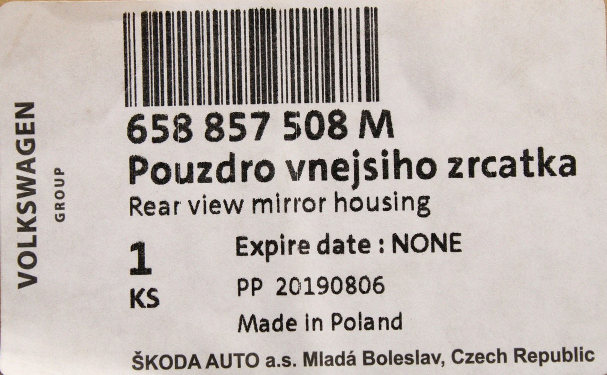 Skoda Scala Kamiq 2019-on RHD wing mirror housing (right) 658857508M