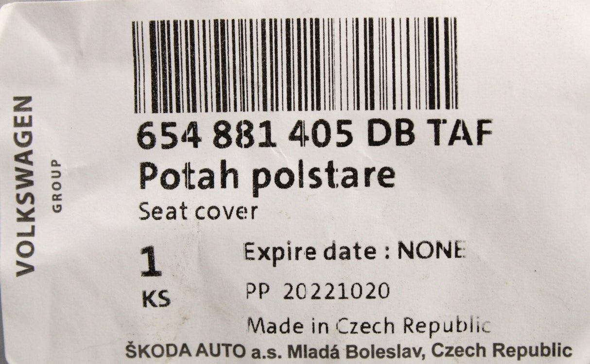 Skoda Scala 19-on Kamiq 19-on seat base upholstery cover 654881405DBTAF