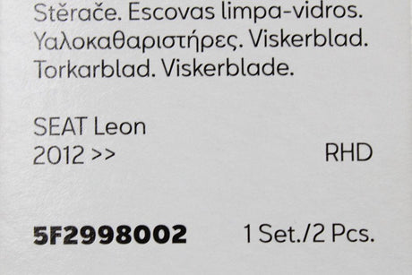 SEAT Leon 5F 2013-2020 Windscreen aero wiper blades set (RHD) 5F2998002