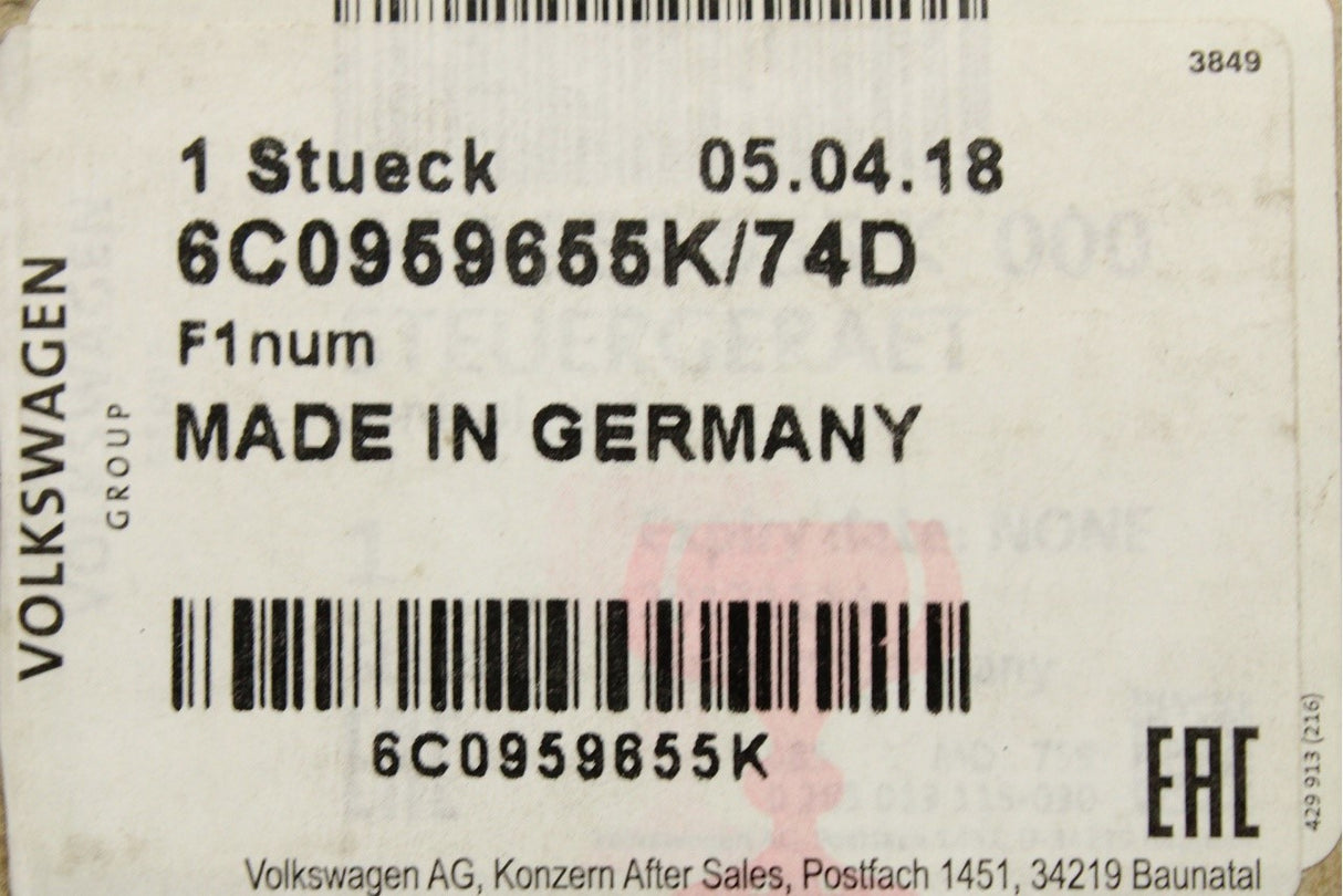 VW Polo 6C Skoda Fabia SEAT Ibiza airbag control module 6C0959655K 74D