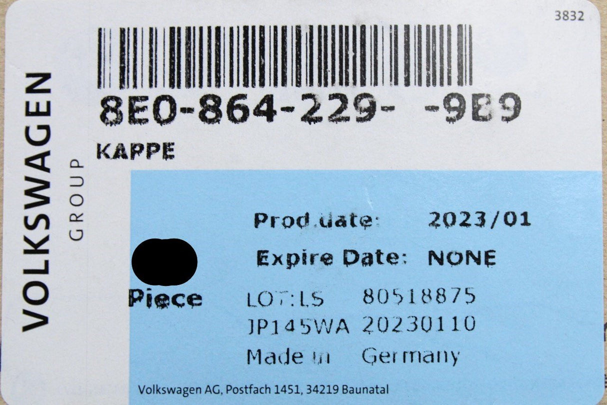VW floor mat fixing stud (upper) 8E0864229 9B9