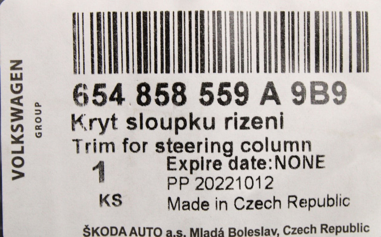 Skoda Kamiq Scala 2019-on steering column trim (lower) 654858559A 9B9