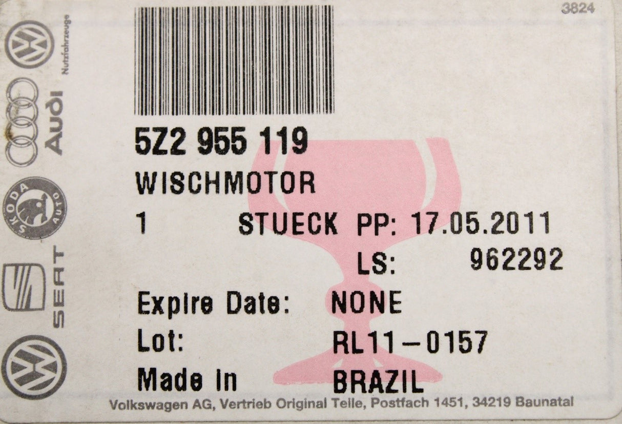 VW Fox 2005-2012 wiper motor without crank (RHD) 5Z2955119