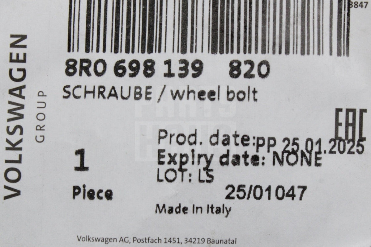Audi A8 Q5 Q8 anti-theft locking wheel bolt (key code X) 8R0698139 820