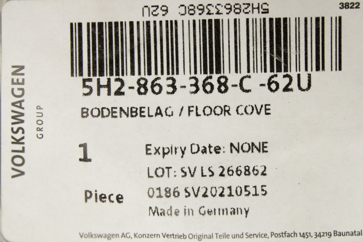 VW Golf MK8 2020-on interior floor carpet (hatchback) 5H2863368C 62U