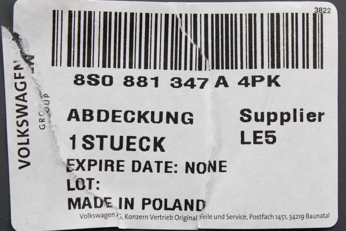 Audi TT TTRS A6 A7 RS6 RS7 seat rail end cap (left) 8S0881347A 4PK
