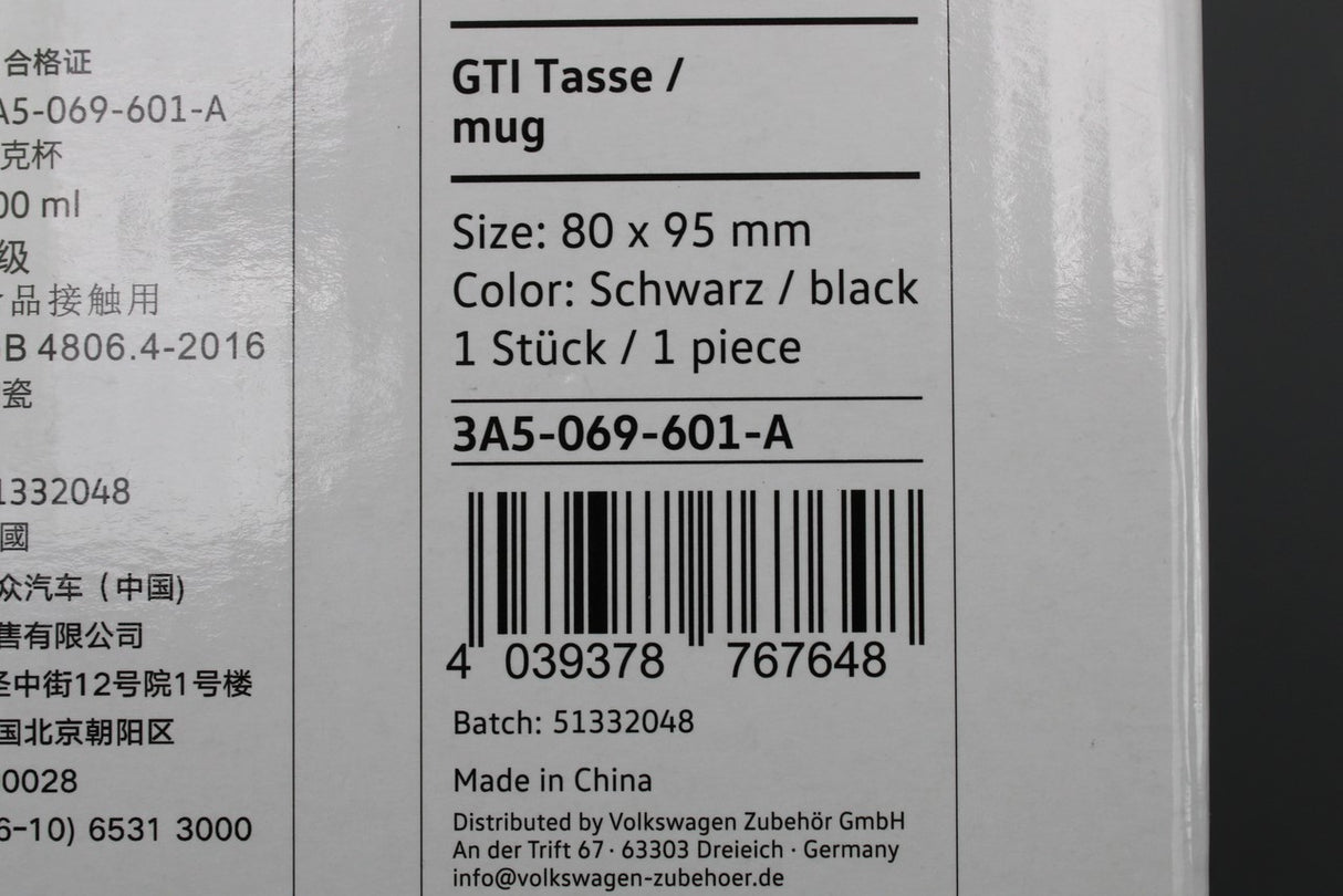 Volkswagen ceramic GTI design coffee mug 3A5069601A