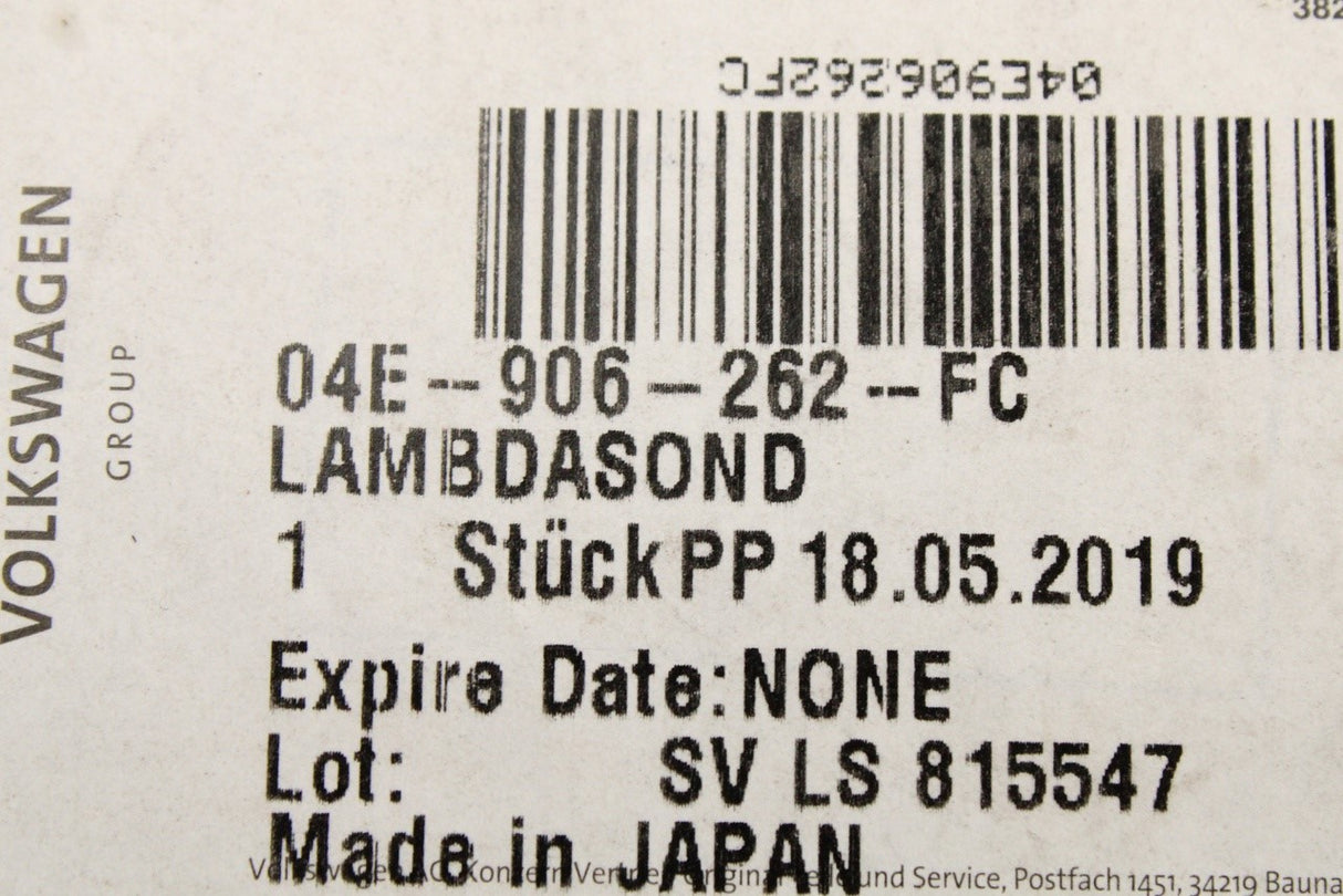 VW Golf MK7 MK7.5 Passat Audi A3 Skoda  lambda sensor (1.4) 04E906262FC