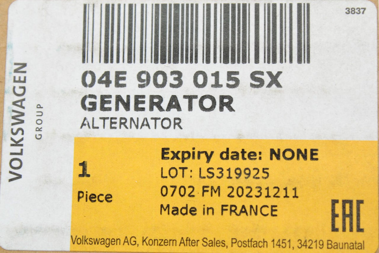 VW Passat Skoda SEAT 1.0 1.2 1.4 1.5 TSI alternator (180A) 04E903015SX