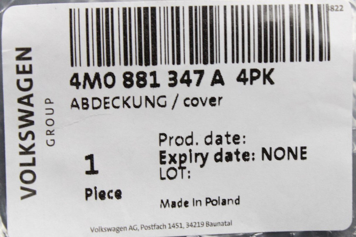 Audi Q7 2016-on seat rail end cover (front, left rail) 4M0881347A 4PK