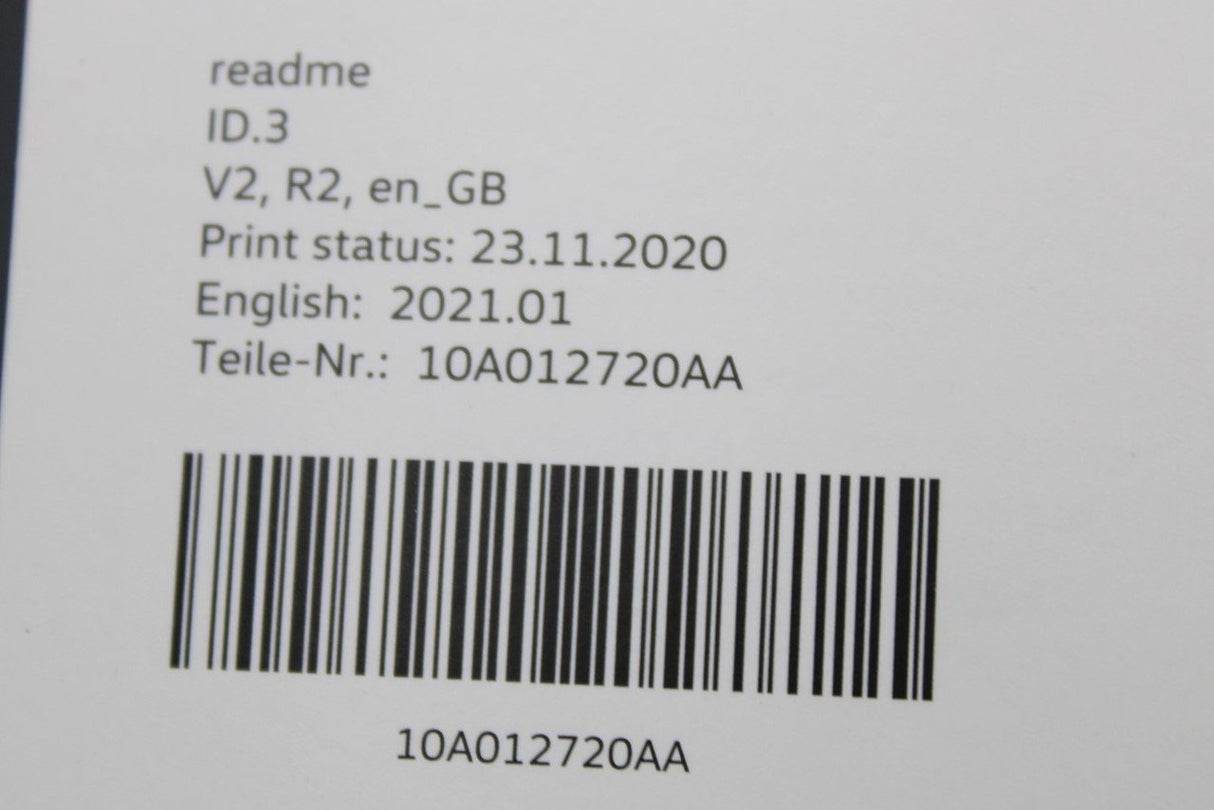 VW ID.3 readme user manual (edition 01.2021) 10A012720AA