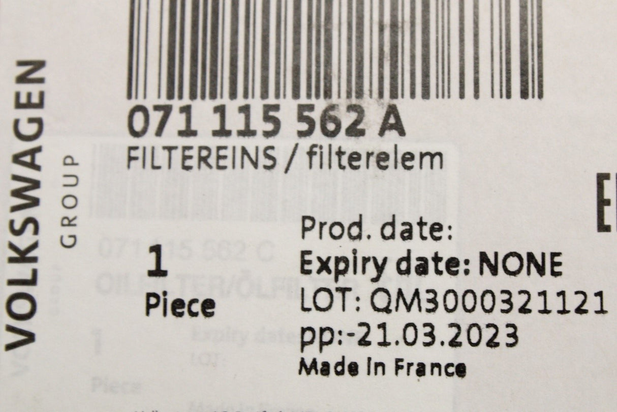 VW Lupo Golf Audi A2 A6 TT SEAT Ibiza oil filter element 071115562A