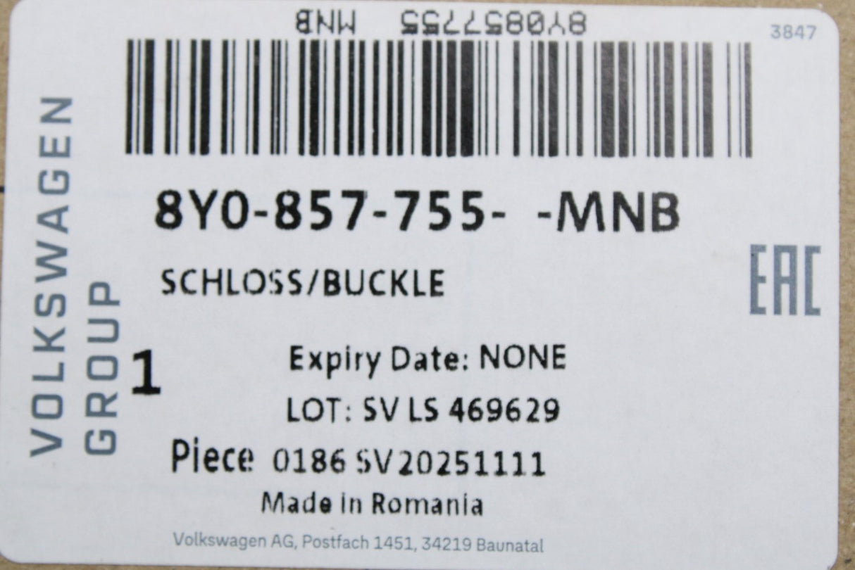 VW Audi Skoda SEAT CUPRA front left seatbelt buckle 8Y0857755 MNB