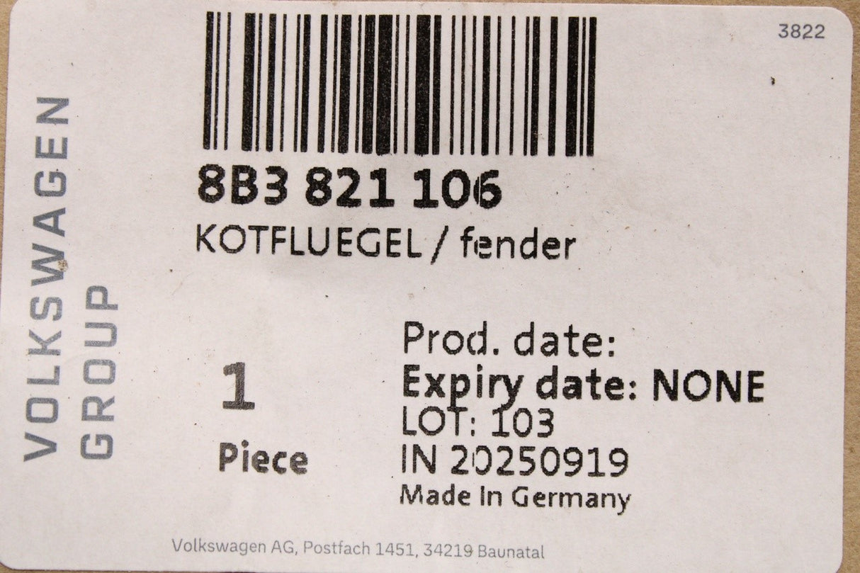 Audi A5 Avant 2024-on front wing body panel (right) 8B3821106