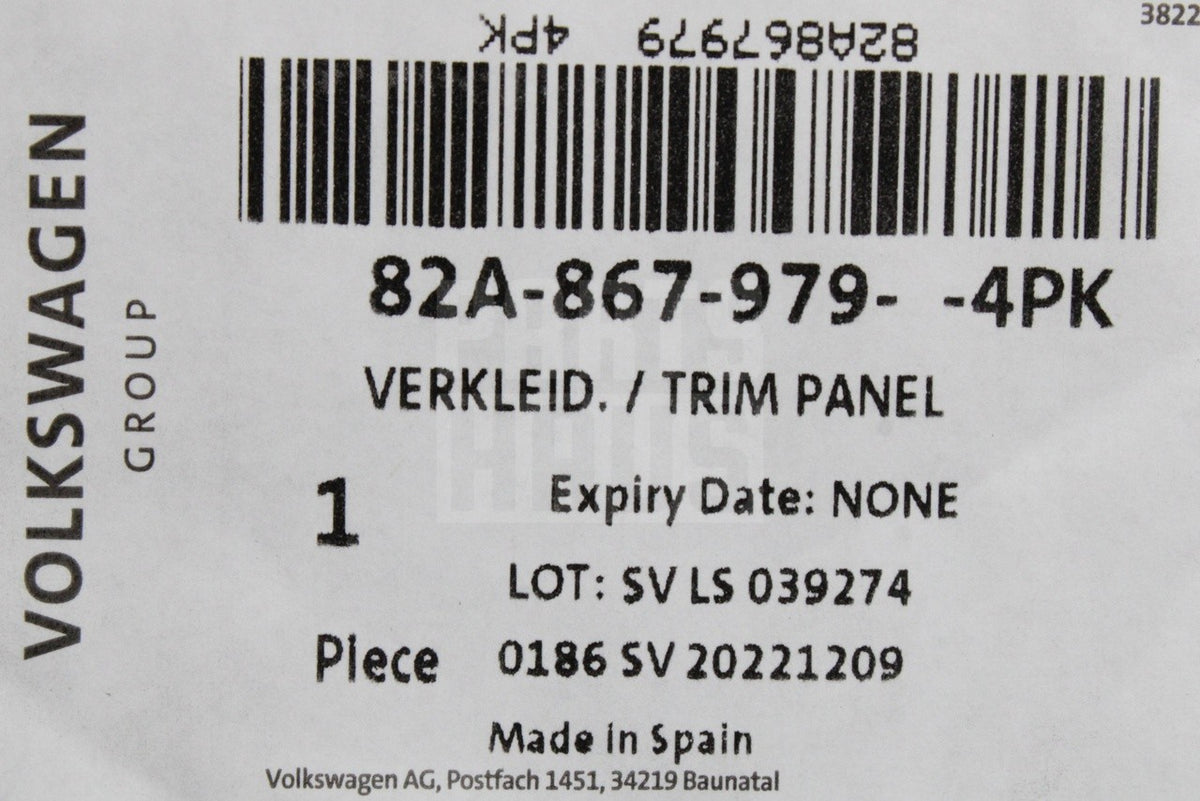 Audi A1 2019-2026 interior boot lid trim panel (lower) 82A867979 4PK