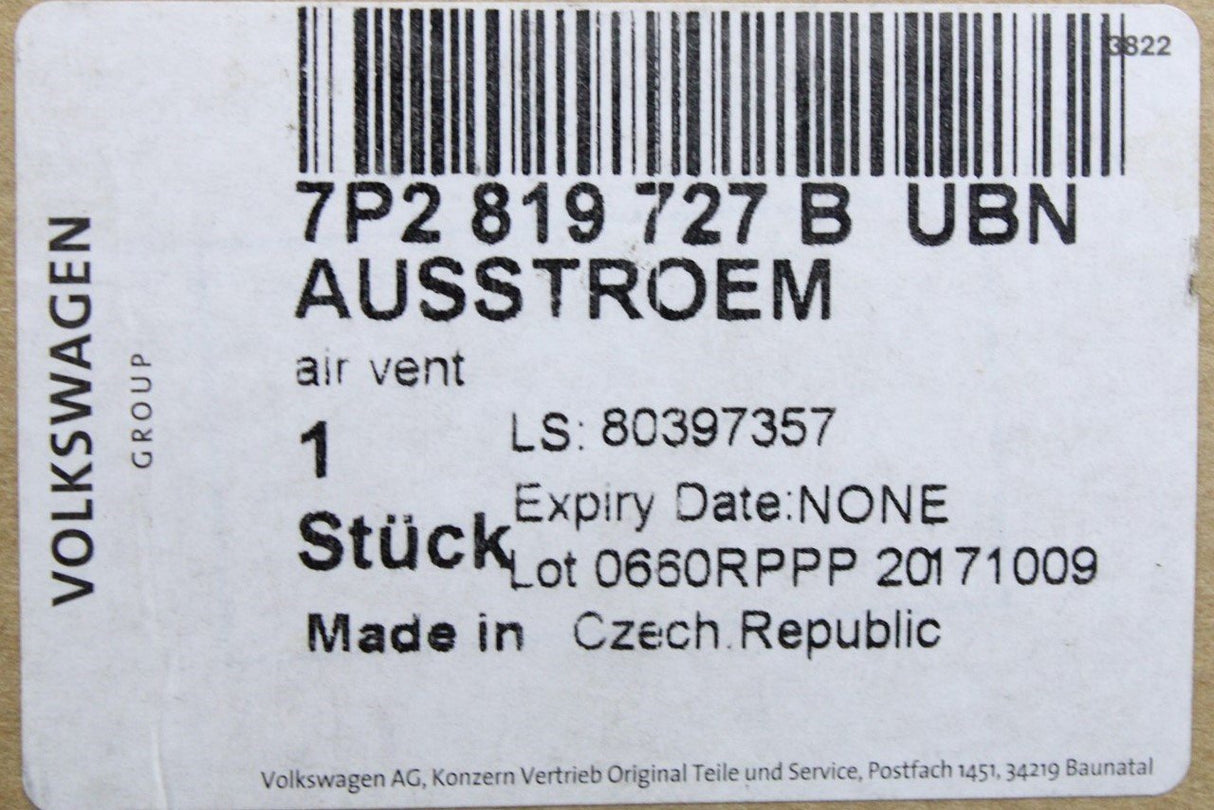 VW Touareg 7P 2015-18 dashboard air-vent (centre right) 7P2819727B UBN