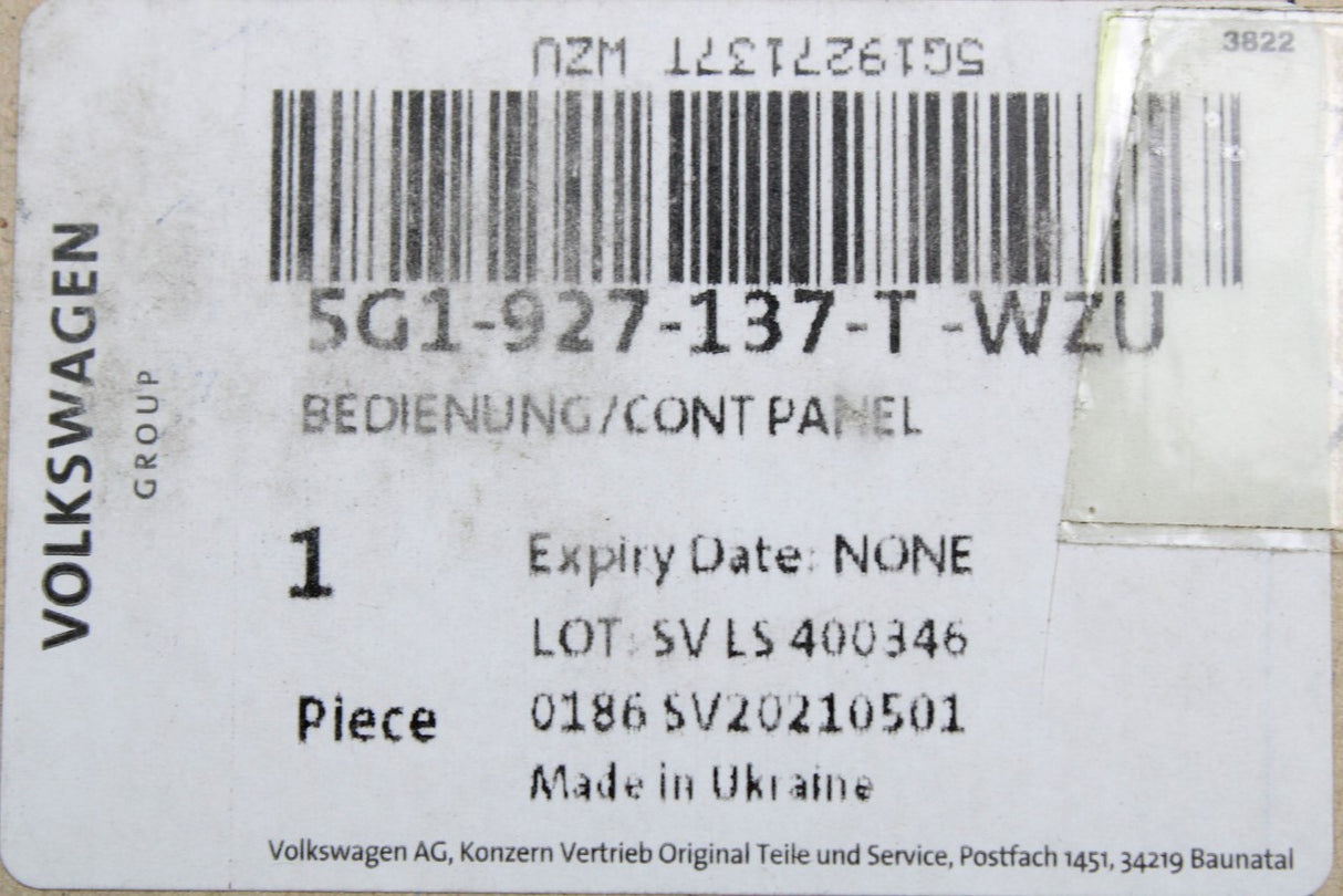 VW Golf MK7 MK7.5 2013-2020 eco start stop control panel 5G1927137T WZU