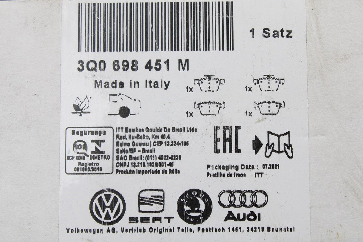 Skoda Superb 3 Kodiaq Rear brake pads for 300mm brake disc 3Q0698451M